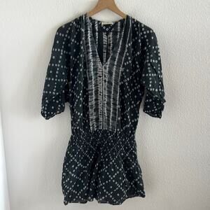 Ulla Johnson Gray Geometric Smocked Waist Tunic Mini Dress Cotton Lined Small